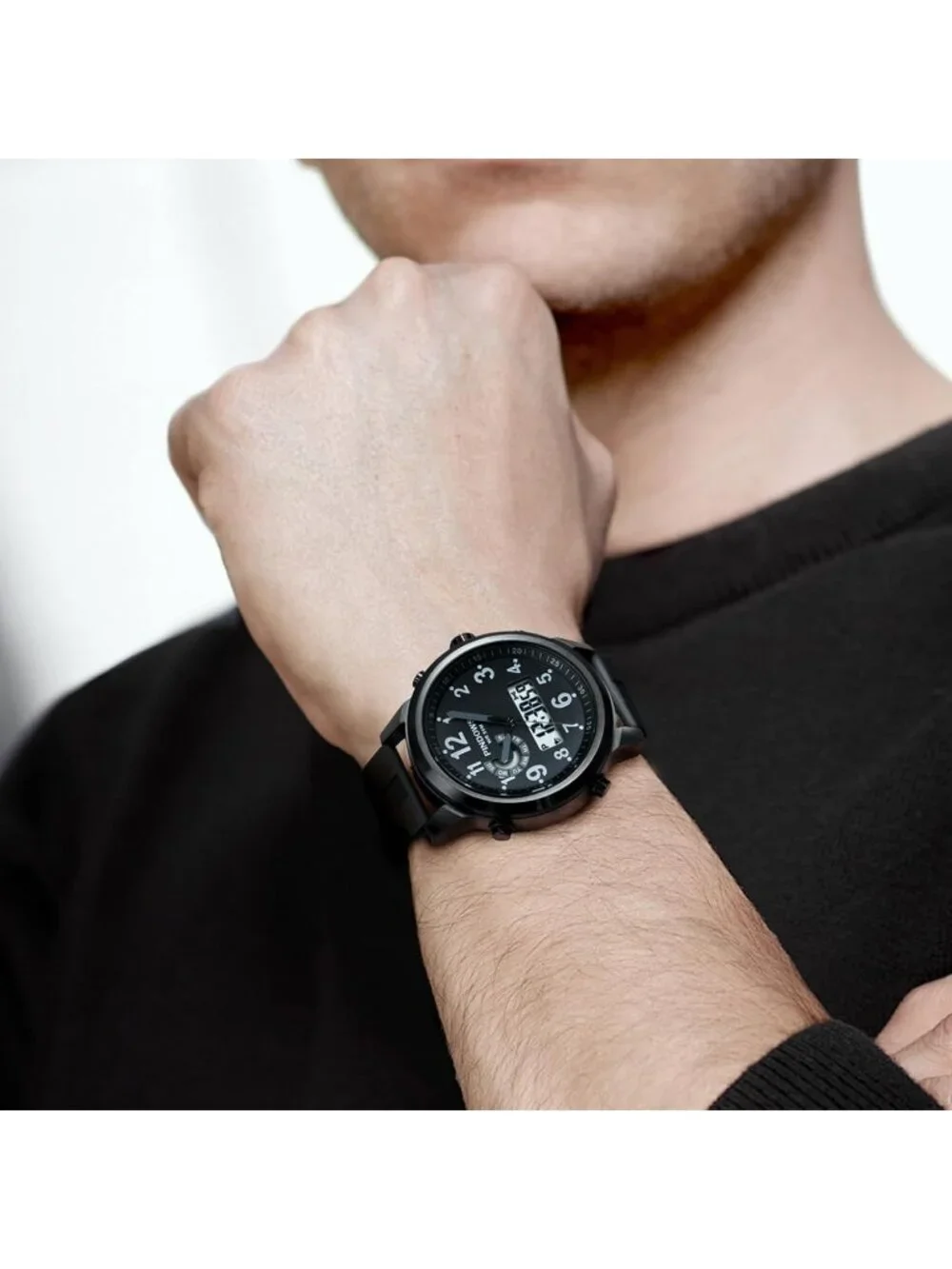 Mens Black Analog Quartz Waterproof Military Multifunctional LED Digital Watch